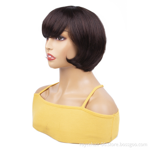 Short Pixie Cut Wigs Natural Full Machine Made Wig With Bangs Short Bob Wigs For Black Women